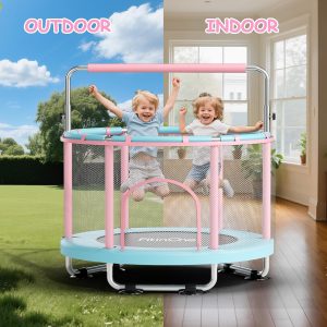 55″ Toddler Mini Trampoline for Kids, Indoor Outdoor Toys with Swing, 440lbs Baby Kids Trampoline, Gymnastics Bar, Birthday Gifts for Boy Girl Age 1-8