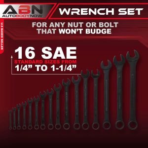 ABN Standard Wrenches Set – 16 Piece SAE Combination Wrench Set 1/4in to 1-1/4in SAE Wrench Set with Roll Up Pouch