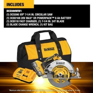 DEWALT 20V MAX XR 7-1/4″ Cordless Circular Saw Kit XR POWERPACK with Battery and Charger Included (DCS590WW1)
