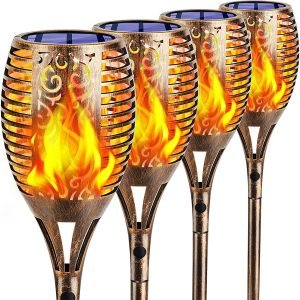 TomCare Solar Lights Outdoor 99 LED Higher & Larger Flickering Flame Solar Torch Lights 43″ Decorative Waterproof Solar Powered Pathway Landscape Lighting for Garden Patio Yard, 4Pack (Bronze)