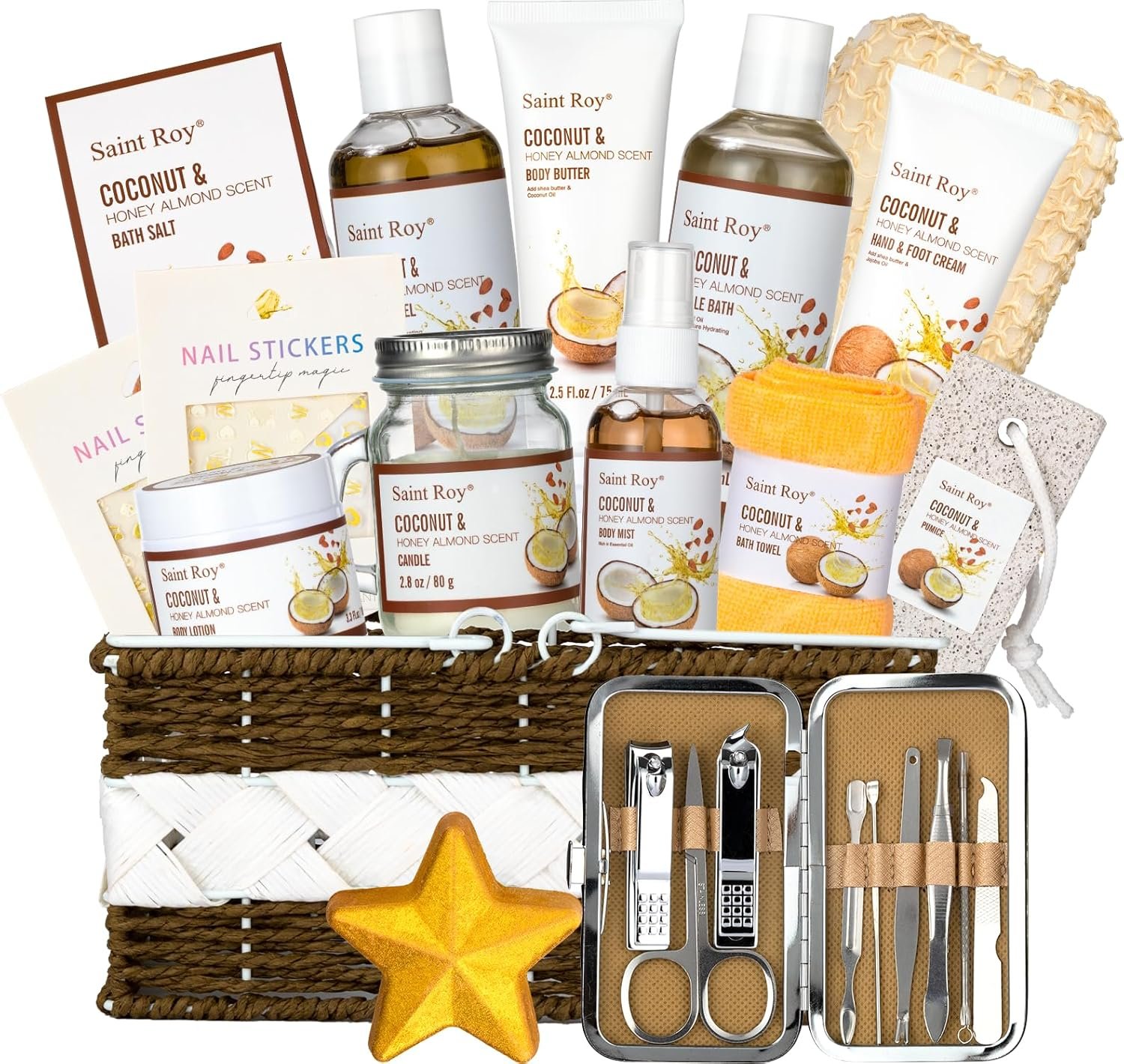 Spa Gift Basket Luxury Bath and Body Basket Set 17-Piece Coconut Honey Almond Christmas Gifts for Women Mom Her Large Luxury Home Spa Kit, Relaxing Self Care Pamper Gifts Birthday Bridal Shower Bath - Image 9