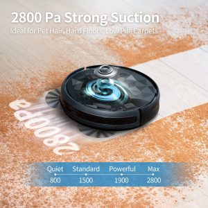 AIRROBO Robot Vacuum Cleaner, 2800Pa Suction, Smart Navigation, APP & Remote Control,120-Min Runtime, Anti-Collision & Anti-Drop, for Hard Floors & Carpets