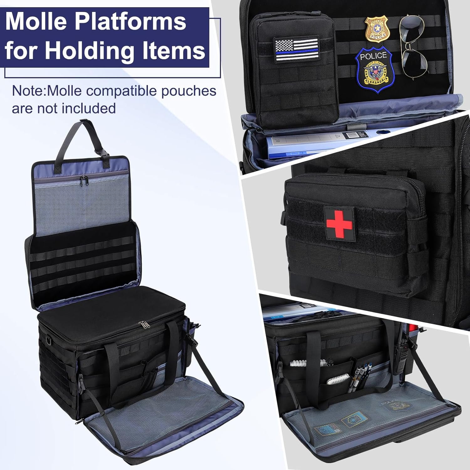 Patrol Bag Law Enforcement Police Gear Bag, Car Front Seat Organizer Tactical Officer Duty Bags, Police Car Accessories for Passenger Seat, Multiple Compartment Molle Webbing Removable Shoulder Strap - Image 3