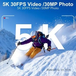 Action Camera 5K 30FPS Waterproof Camera Underwater 131FT with EIS WiFi App Remote Control 64GB Card 170° Wide Angle Sports Helmet Bike Video Black with 64GB Card