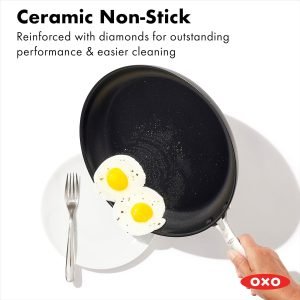 OXO Enhanced 12″ Frying Pan Skillet, PFAS-Free Ceramic Nonstick, Durable Hard Anodiz...