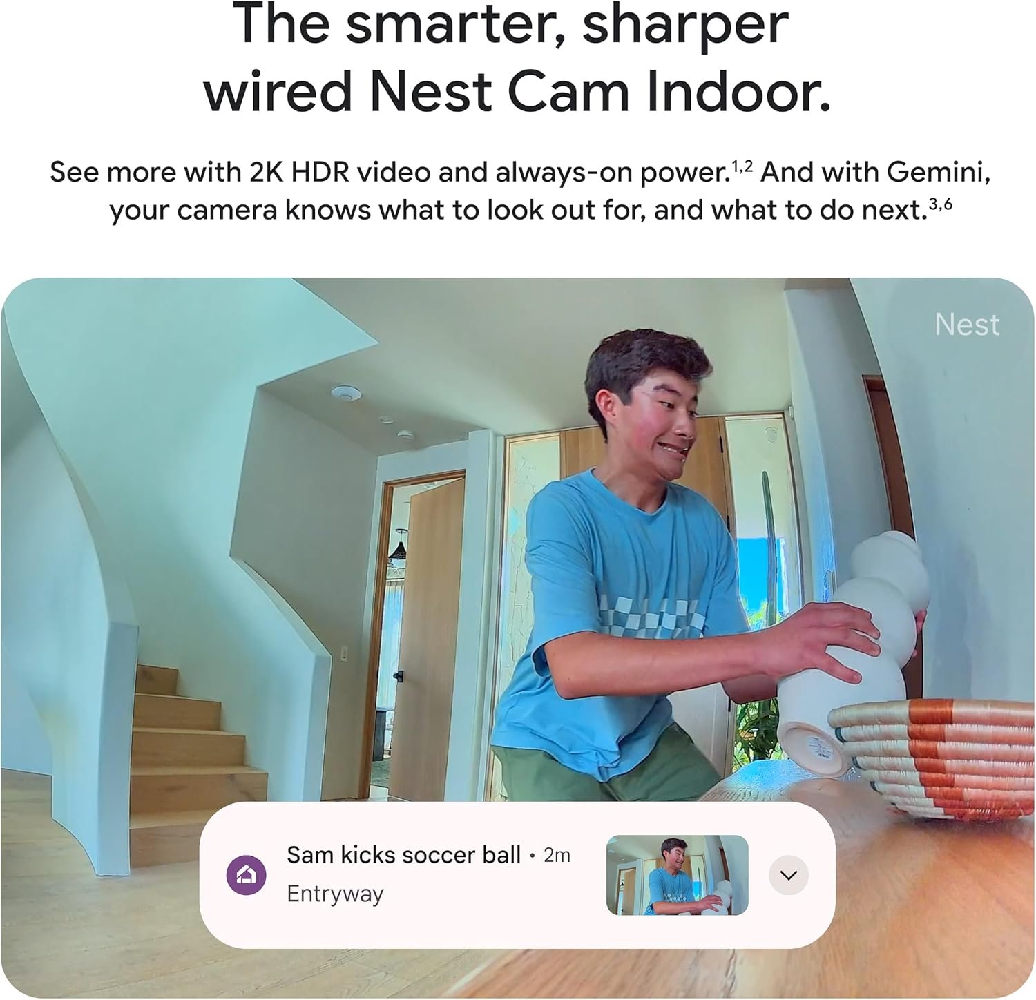 Google Nest Cam Indoor (Wired, 3rd Gen) - Security Camera with 2K Video and Gemini, Night Vision, 2-Way Audio, Works with Google Home - 2025 Model - Snow - Image 3