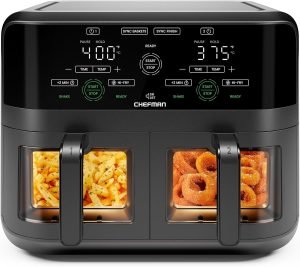 CHEFMAN 6 Quart Dual Basket Air Fryer Oven with Easy View Windows, Sync Finish, Hi-Fry, Au...