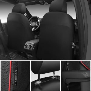 CAR PASS 3D Foam Mesh Leather Car Seat Covers Front Seats, Air Cool Mesh Front Seat Covers for Car, Universal Fit for SUV Truck Sedan Automotive, Armrest Airbag Compatible,Black and Red