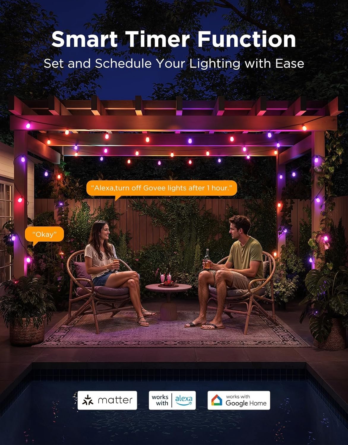 Govee S14 Bulb Outdoor String Lights 2, 96ft Smart RGBIC Warm White Patio Lights with 30 LED Bulbs, 111 Scene Modes for Outdoor Decor, Works with Alexa, Google, Matter, APP Control, IP66 Waterproof - Image 6