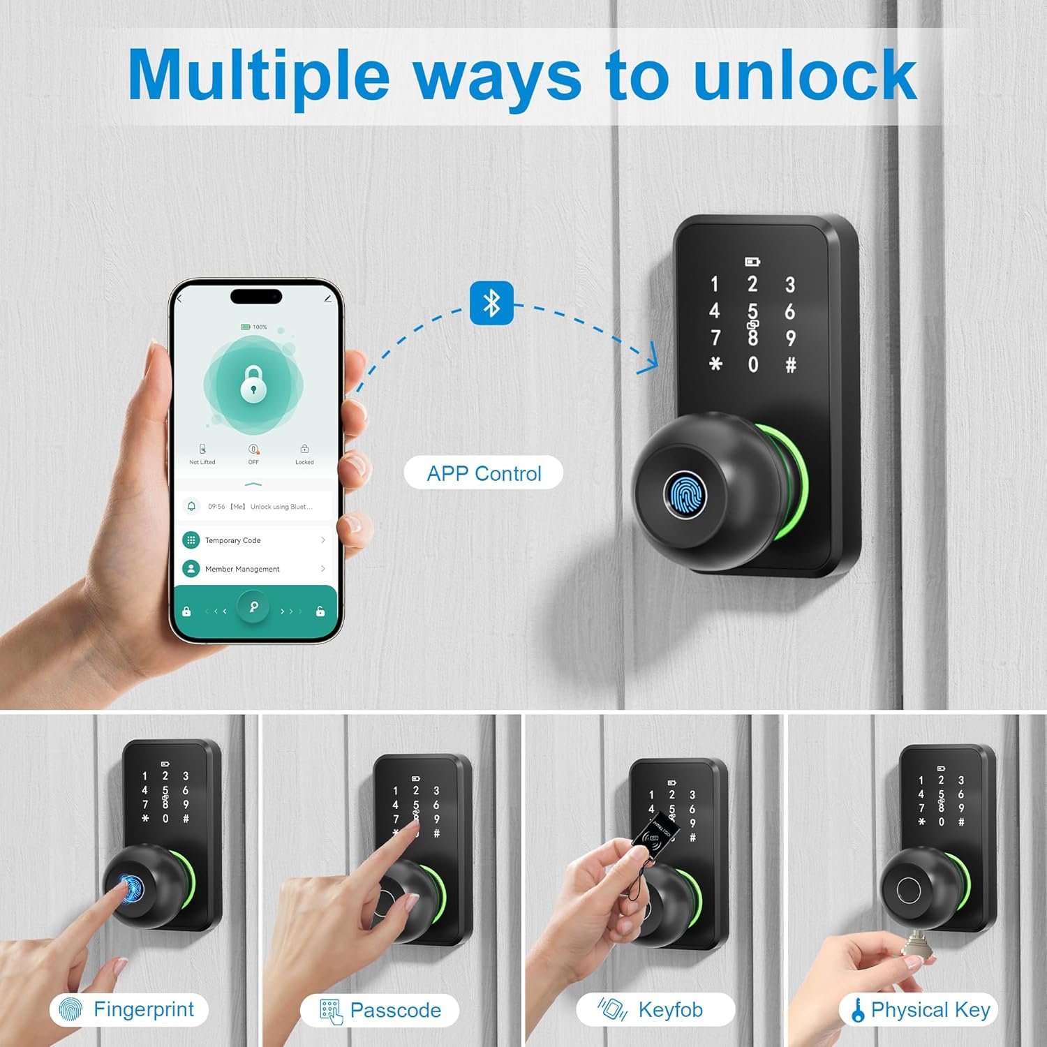 Smart Door Lock with Knob, LinkThai Keyless Entry Fingerprint Lock with Touchscreen Keypad, Electronic Knob Digital Lock for Front Door, Easy Installation - Image 3