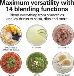 Hamilton Beach Wave Crusher Blender For Smoothies With 40 Oz Glass Jar and 14 Functions, I...