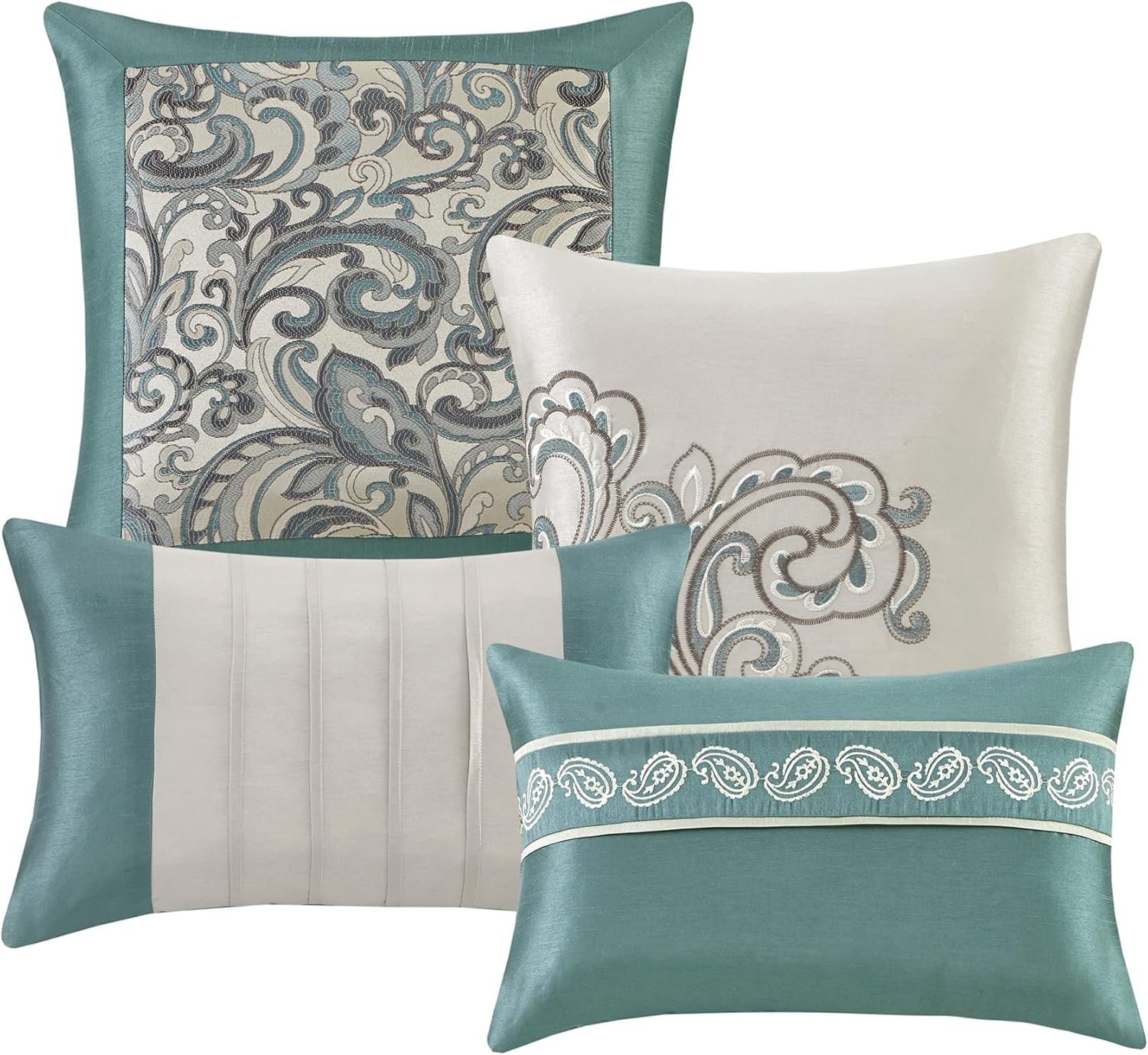 Madison Park Essentials Brystol 24 Piece Room in a Bag Faux Silk Comforter Jacquard Paisley Design Matching Curtains Down Alternative Hypoallergenic All Season Bedding-Set, King (104 in x 92 in), Teal - Image 12