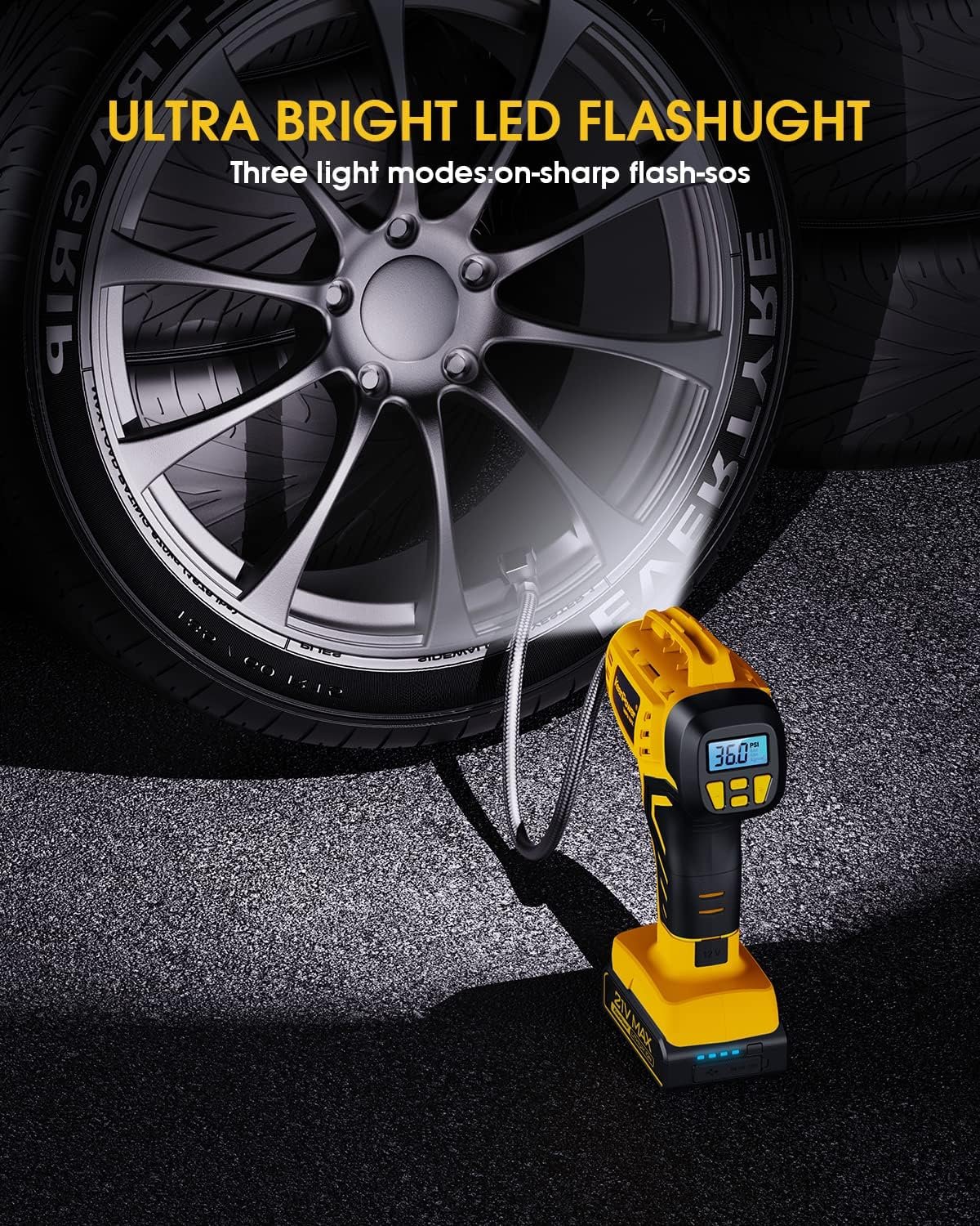 KeenPower Tire Inflator Portable Air Compressor - 2X Faster - 21V Rechargeable Battery Powered Handheld 160PSI Tire Inflator, Dual Power Supply Modes, Air Pump for Car Motorcycle E-Bike - Image 6