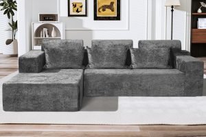HABUTWAY 105″ L-Shape Modular Sectional Sofa Couch for Living Room,No Assembly Required,Modular Comfy Sofa with Deep Seat for Living Room Bedroom,Luxury Distressed Velvet(Left,Grey)