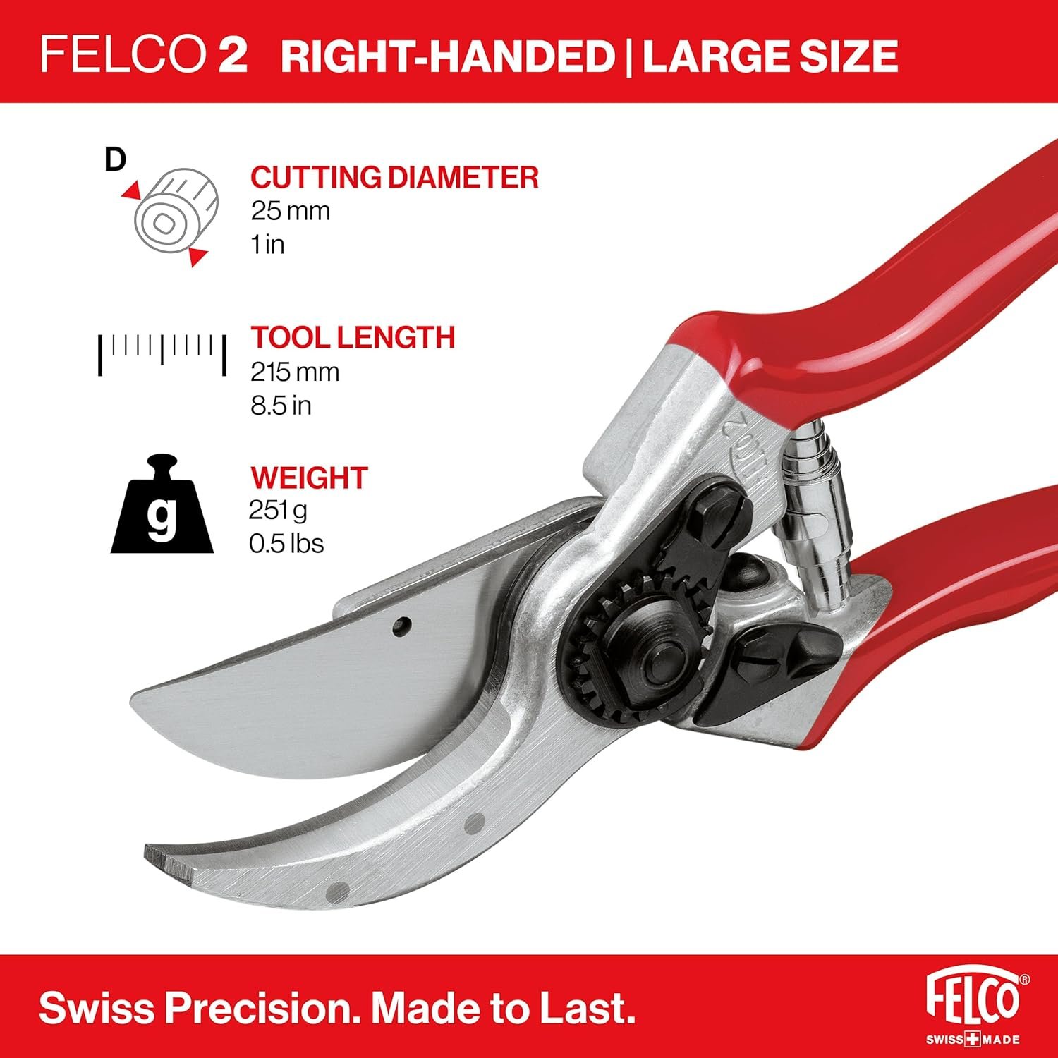 Felco F2 Pruning Shears – 9.25" Swiss-Made Garden Clippers for Professional Pruning | Hand Pruners for Gardening | Garden Tool Cutter with Precision Bypass Blade, Aluminum Body, Replaceable Parts - Image 4