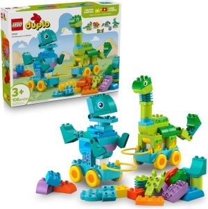 LEGO DUPLO Town 3 in 1 Dinosaurs on Wheels Learning Toy for Toddler Boys & Girls, Ages 3+ – Building & Education Play Set Teaches Problem-Solving Skills Through Play – Preschool Gift Idea – 10451