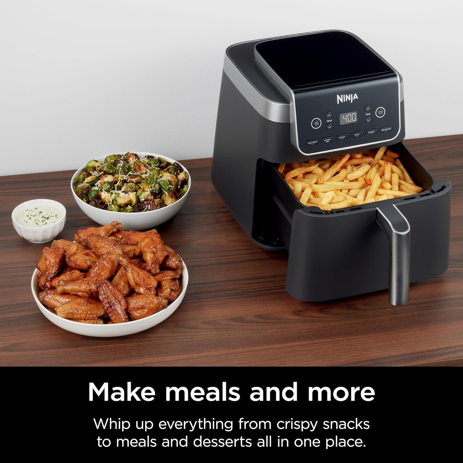 Ninja | Air Fryer | 6.5 QT Pro XL Capacity fits 9lbs of Wings | 6-in-1 Max Crisp, Air Fry, Roast, Bake, Reheat & Dehydrate | Nonstick Basket, Crisper Plate & Recipe Guide | Grey | AF181 - Image 5