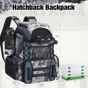 Piscifun Fishing Tackle Backpack with Rod Holders & 4 Tackle Boxes, 42L Outdoor Fishing Bag with Waterproof Rain Cover
