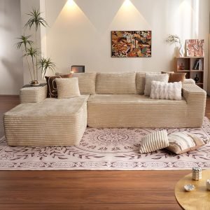 ovios 104″ Cloud Sectional Couch with L-Shape Chaise,Modern Modular Sofa with Deep Seat, Upholstered Couches for Living Room Bedroom,No Assembly Required, Beige (Plush Corduroy Fabric)