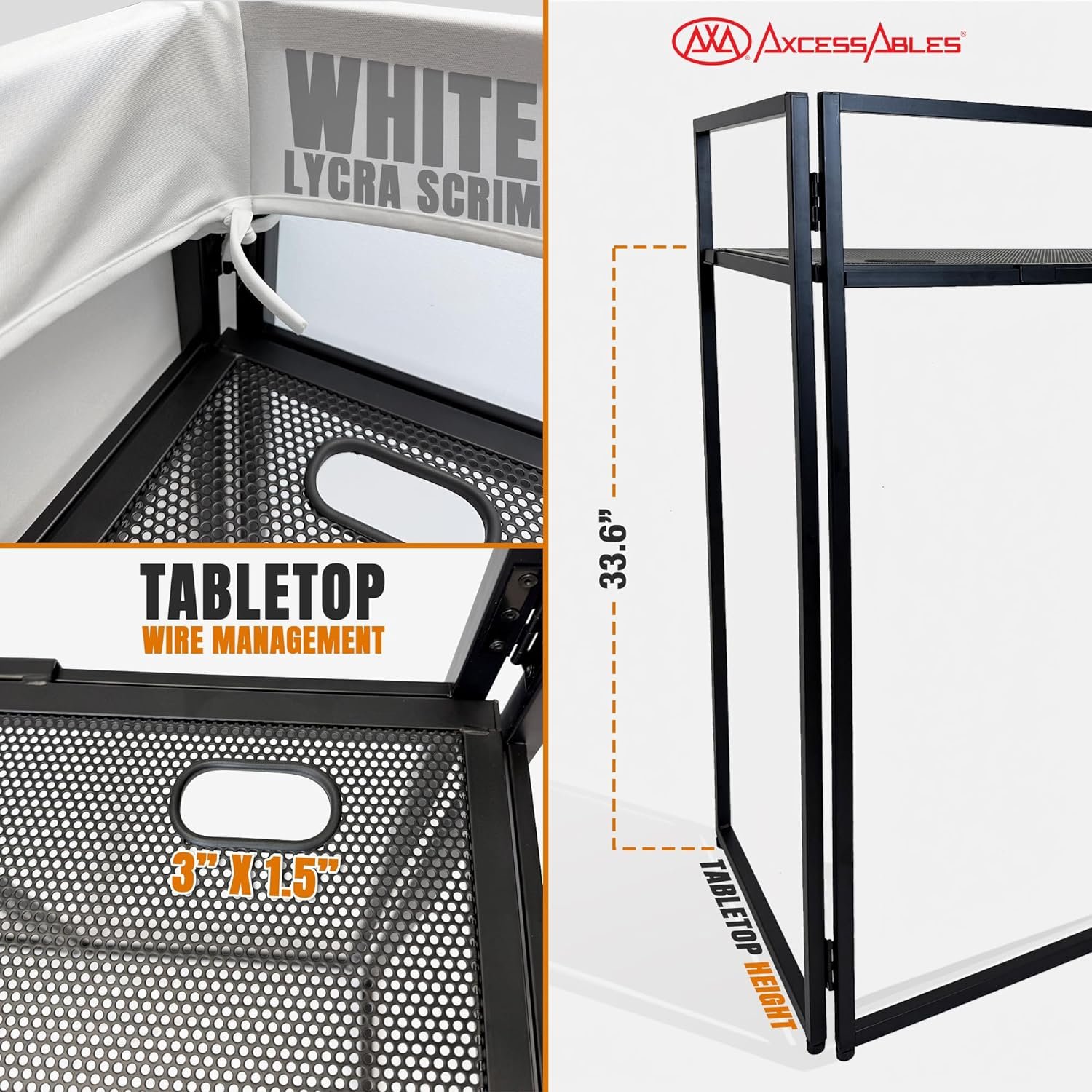 AxcessAbles Portable White DJ Facade Booth with Carry Case – 40" x 20" Tabletop, Steel Frame, and White Scrim | White DJ Table | Event Booth (ES-01X) - Image 4