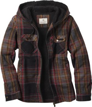 Legendary Whitetails Women’s Hooded Shacket Berber Lined Shirt Jacket with Drawstrin...