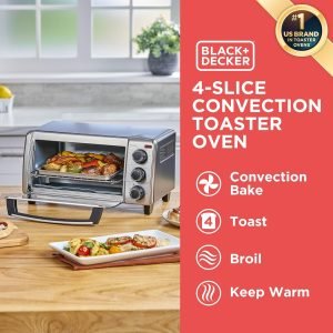 BLACK+DECKER 4-Slice Convection Oven, Stainless Steel, Curved Interior Fits a 9 inch Pizza...