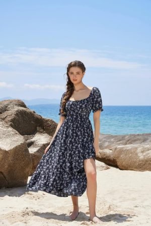 Scarlet Darkness Cottagecore Corset Dress Flowy Chiffon Floral Dresses for Women