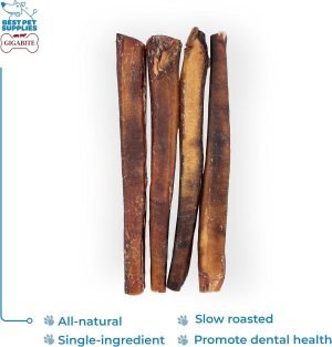 GigaBite Single Ingredient All Natural Free Range Bully Treats and Chews – Bully Sticks/Bladder Sticks/Beef Esophagus by Best Pet Supplies – Bully Sticks (Monstrous 12″), Pack of 4
