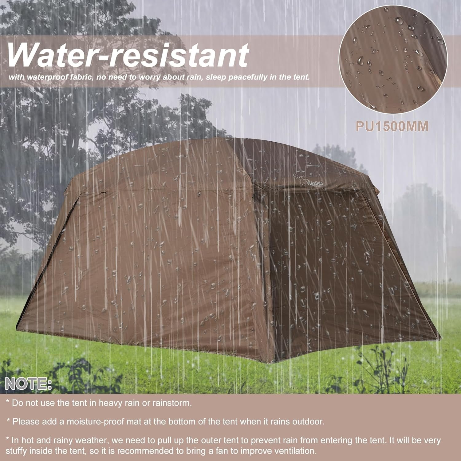 Vidalido 4-6 Person Camping Tent with 3 Door 2 Room Large Family Cabin Tents, Double Layer Waterproof Portable Glamping Tent, Big Tents for Outdoor Camping Hiking and Backpacking - Image 6