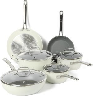 Sur La Table Kitchen Essentials 10 Piece PFA Free Non-Toxic Titanium Ceramic Nonstick Inte...