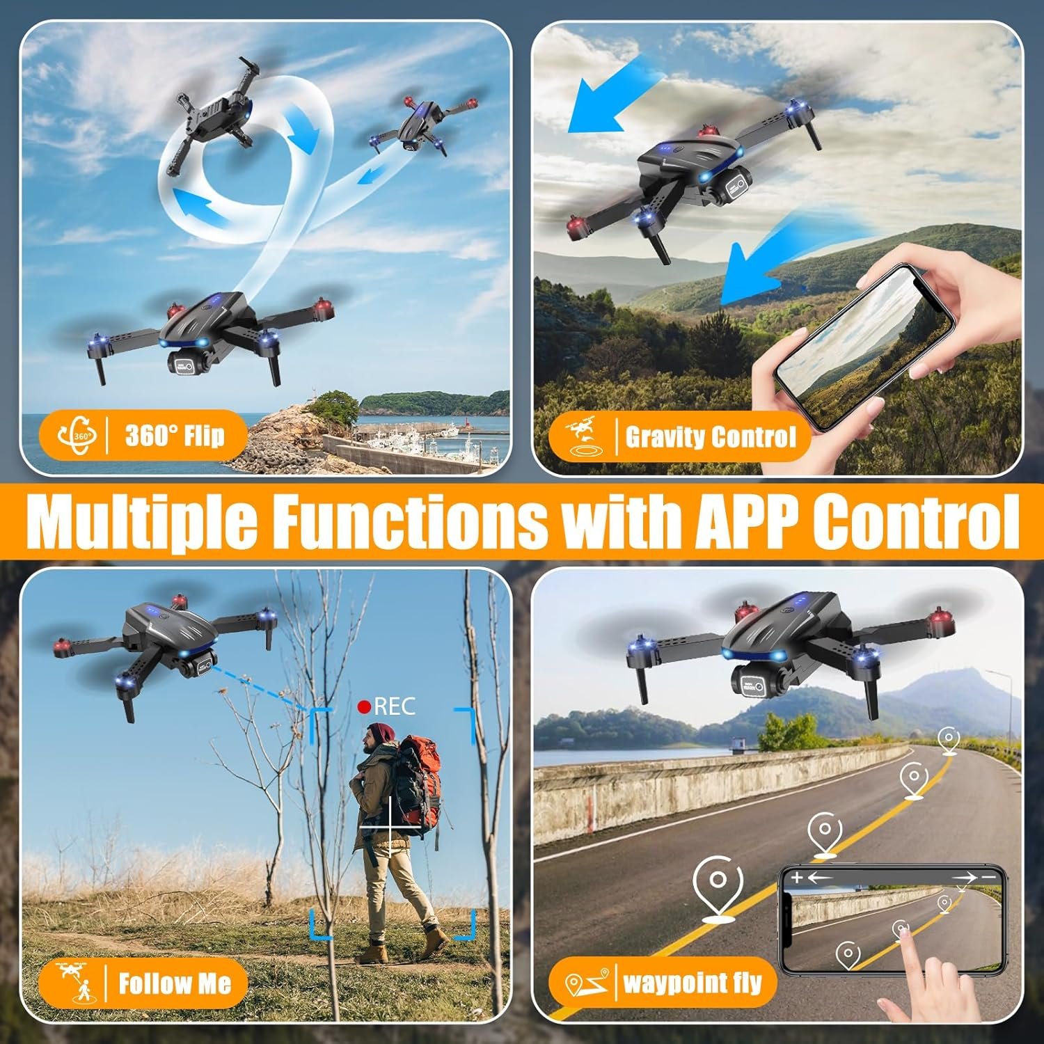 Drone with 1080P Camera for Kids Adults, Foldable RC Quadcopter with One Key Take Off/Land, Gesture Selfie, 3D Flip, 2 Batteries, Carrying Case, Toy Gift for Beginners - Image 6