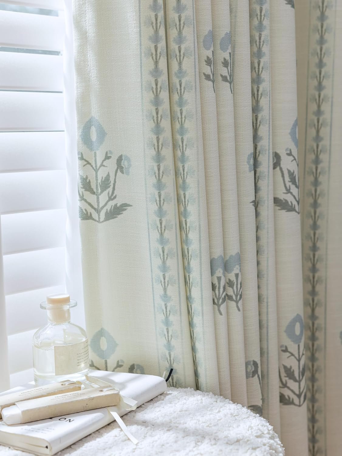 Linen Blend Pinch Pleated Curtains for Living Room, Bedroom, Dining Room - Light Filtering Curtains 2 Panels Set - Luxury and Modern Floral Printed Design - Antique White, 30" W x 84" L