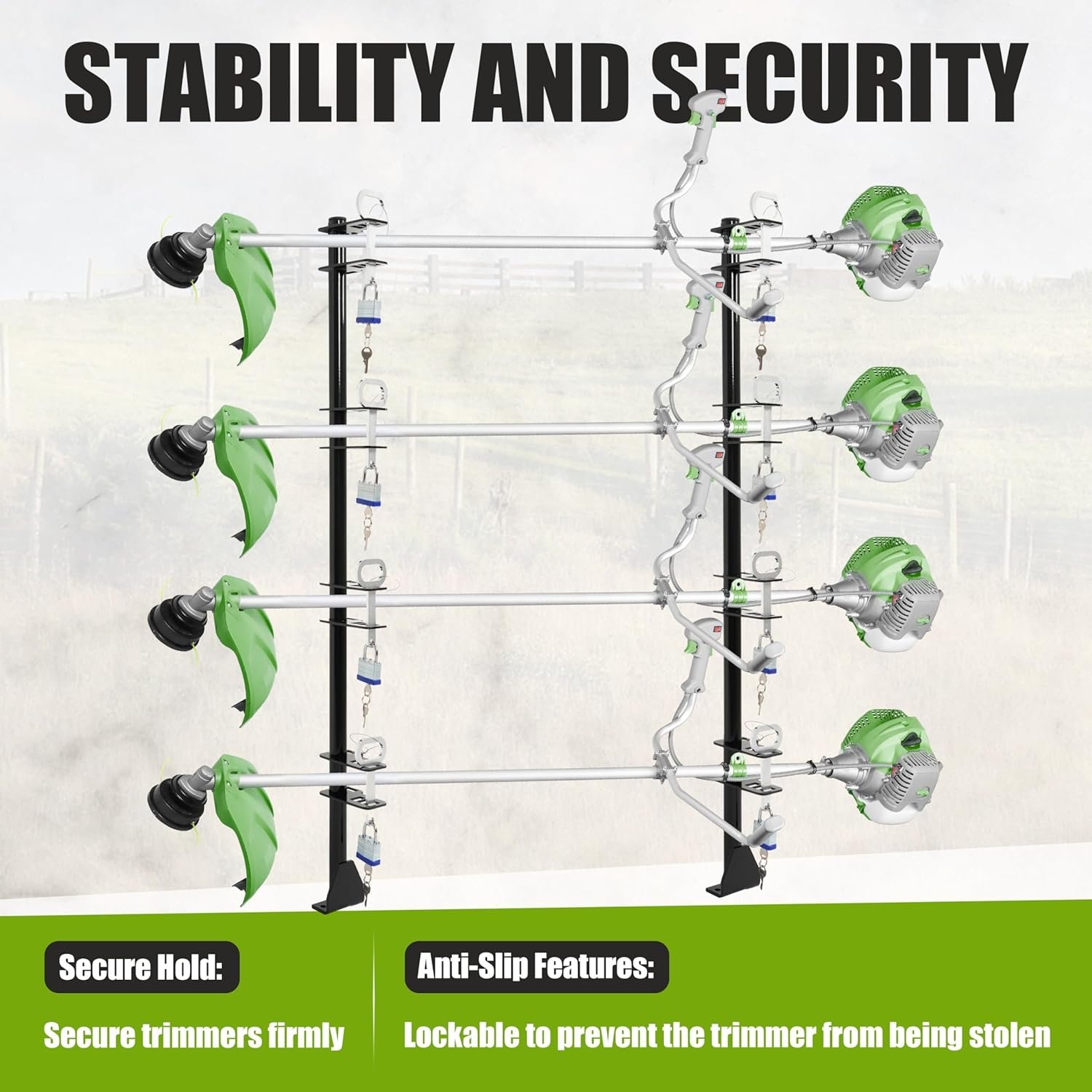 KUAFU 4 Place Trimmer Rack Holds for Landscape Enclosed Trailer and Truck Weed Eater Holder Racks w/4 Locks Utility Lawn Tools Accessories Carrier Mount On - Image 7