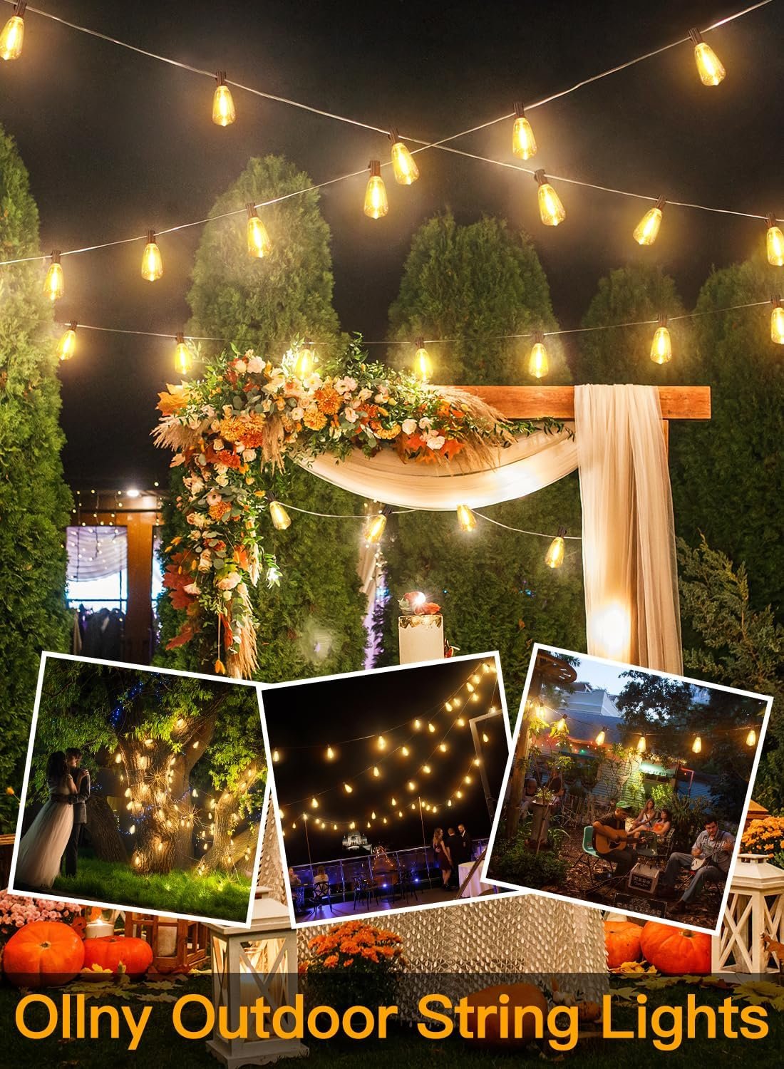 Ollny Outdoor String Lights 160FT, Shatterproof Connectable Patio Lights with 80+4 Spare ST38 Vintage Bulbs, 2200K Warm White Waterproof Outside Hanging Light for Yard Camping Gazebo Porch Balcony - Image 7