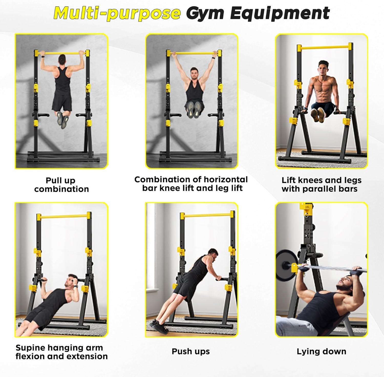 DlandHome Foldable Power Tower Pull Up Bar Dip Station, Adjustable Height Multifunction Workout Pull Up Tower Station for Home Gym, Strength Training Equipment, Triangular Legs, Up to 330lbs - Image 3