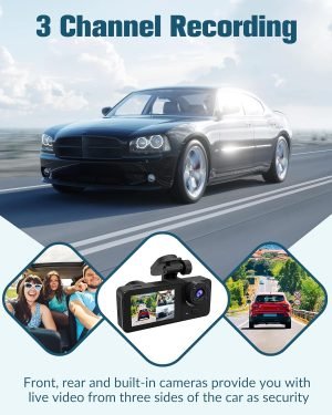 Dash Cam Front and Rear Inside, 4K Full HD Triple Dash Camera for Cars, Car Camera with 32GB Card,Built-in Loop Recording,G-Sensor,24H Parking Monitor,WDR,Accident Lock