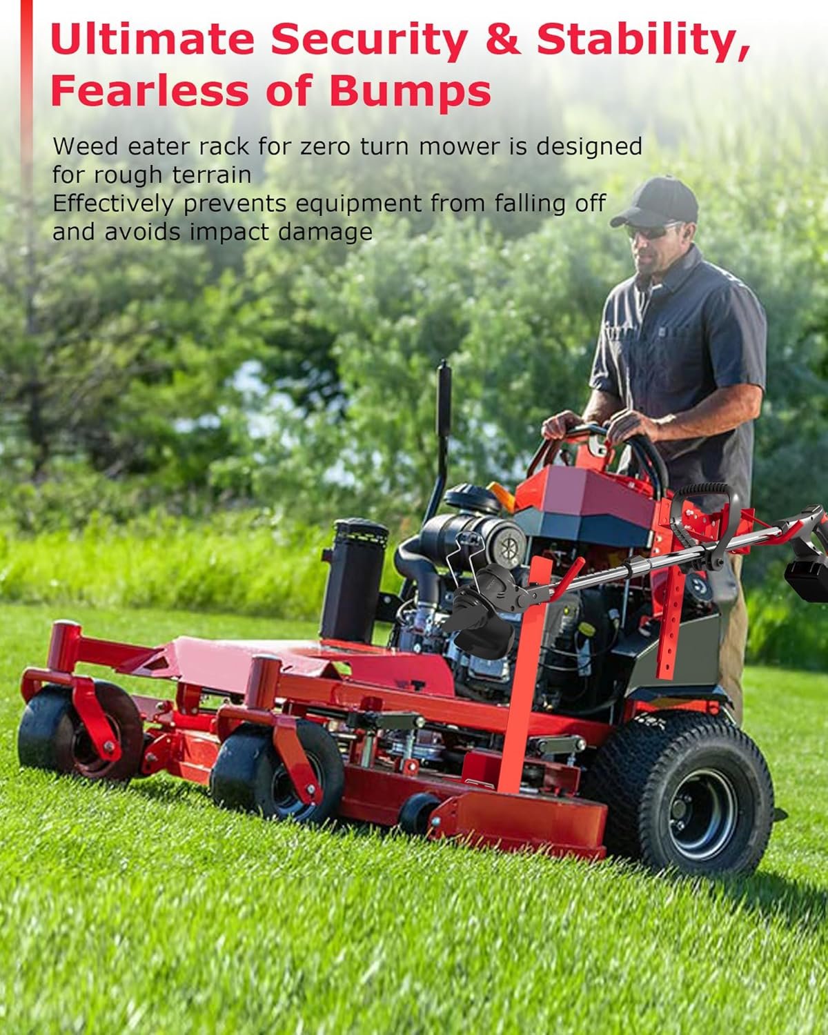 Zero Turn Mower Trimmer Holder, with Automatic Clamping and Locking System. Zero Turn Trimmer Rack Secures Trimmer to Lawn Mower Fit for Walk-Behind, Stand-On, and ZTR Mowers - Image 5