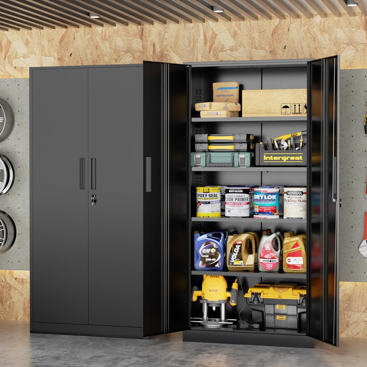 INTERGREAT Black Metal Storage Cabinet, 72" Locking Steel Cabinets with 2 Door and 4 Adjustable Shelves, Tall Metal Cabinet for Home Office, Garage, Warehouse - Image 2