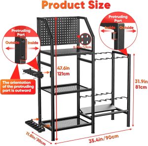 Fishing Rod Holders for Garage,Fishing Rod Rack Storage up to 18 Rods,3 Tier Adjust Heavy Duty Metal Fish Pole Stand Organizer with Pegboard for Fishing Gear and Equipment Accessories