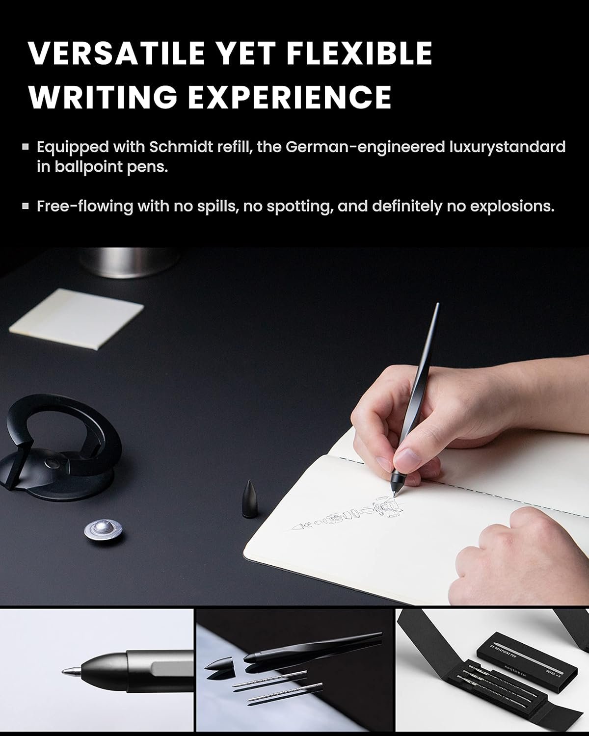 novium Hoverpen Interstellar - Space Black, Ballpoint Pen, Unique Conversational Starter, Premium Futuristic Design, Precision Flow Ink, Schmidt Ballpoint Cartridges - Image 6
