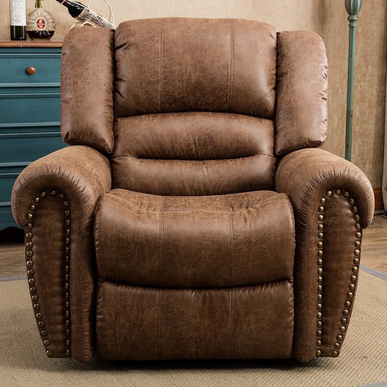 CANMOV Leather Recliner Chair, Classic and Traditional Manual Recliner Chair with Comfortable Arms and Back Single Sofa for Living Room, Nut Brown - Image 3