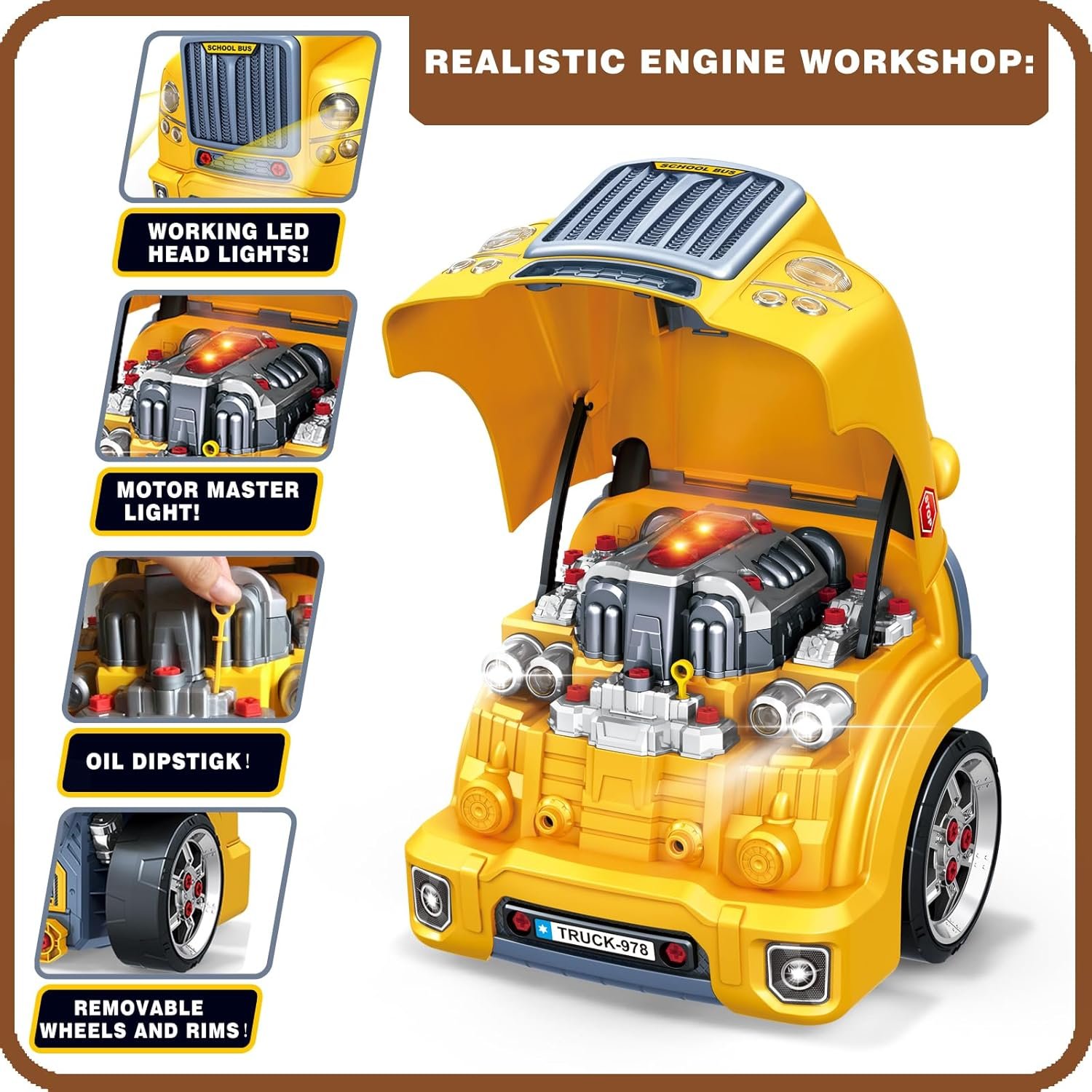 MUGEYMYD Large Truck Engine Toy for Kids 3-5, Take Apart Motor Vehicle Pretend Play Car with Light and Sound, Kids Mechanic Workshop Set, Toy Engine Building Kit for Toddlers. - Image 4