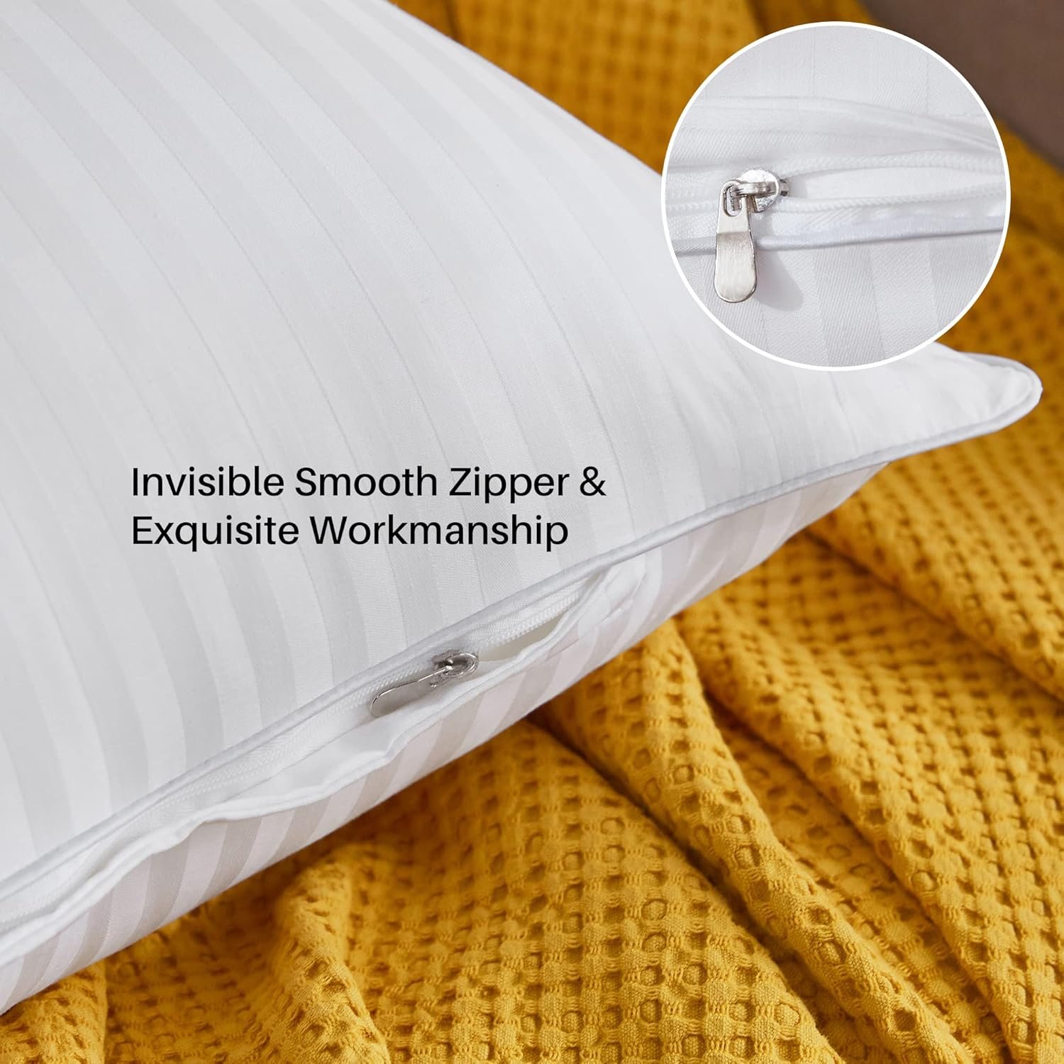 Oubonun 28 x 28 Throw Pillow Inserts, Firm and Fluffy Decorative Square Pillows for Couch Bed Sofa with Soft Cotton Cover White Cushion with Down Alternative Pack of 2 - Image 5