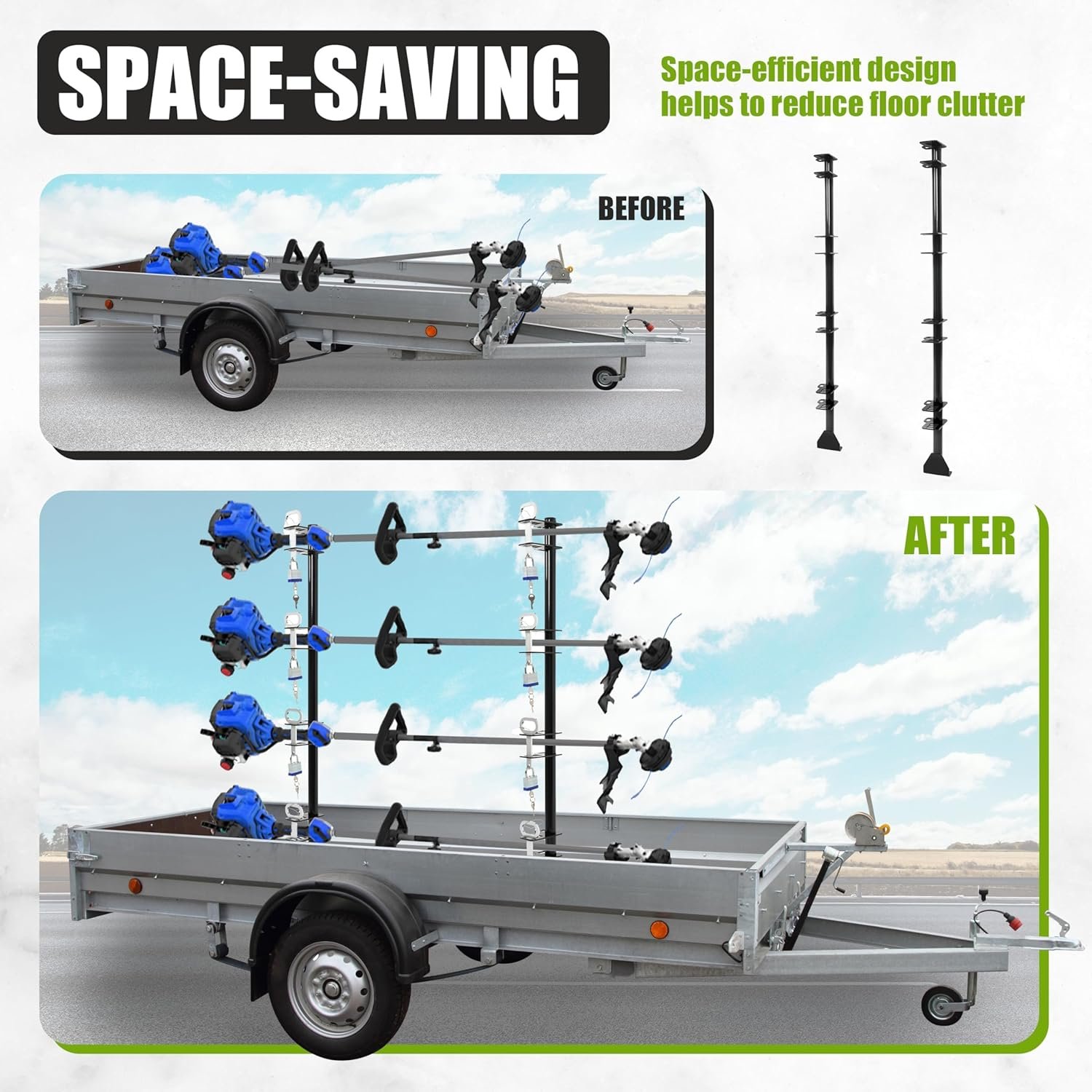 KUAFU 4 Place Trimmer Rack Holds for Landscape Enclosed Trailer and Truck Weed Eater Holder Racks w/4 Locks Utility Lawn Tools Accessories Carrier Mount On - Image 4