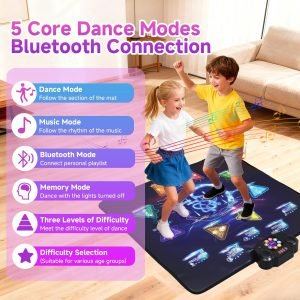 Wireless Bluetooth Dance Mat | Built-in Music 8 Games 3 Levels | Gifts for Kids Birthday Christmas Children’s Day | Boys Girls 3-15 Years Old