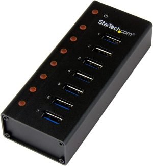 StarTech.com 7 Port USB 3.0 Hub (5 Gbps) – Metal Enclosure – Desktop or Wall Mountable – Rugged & industrial Powered USB Expander and Splitter Hub (ST7300U3M)