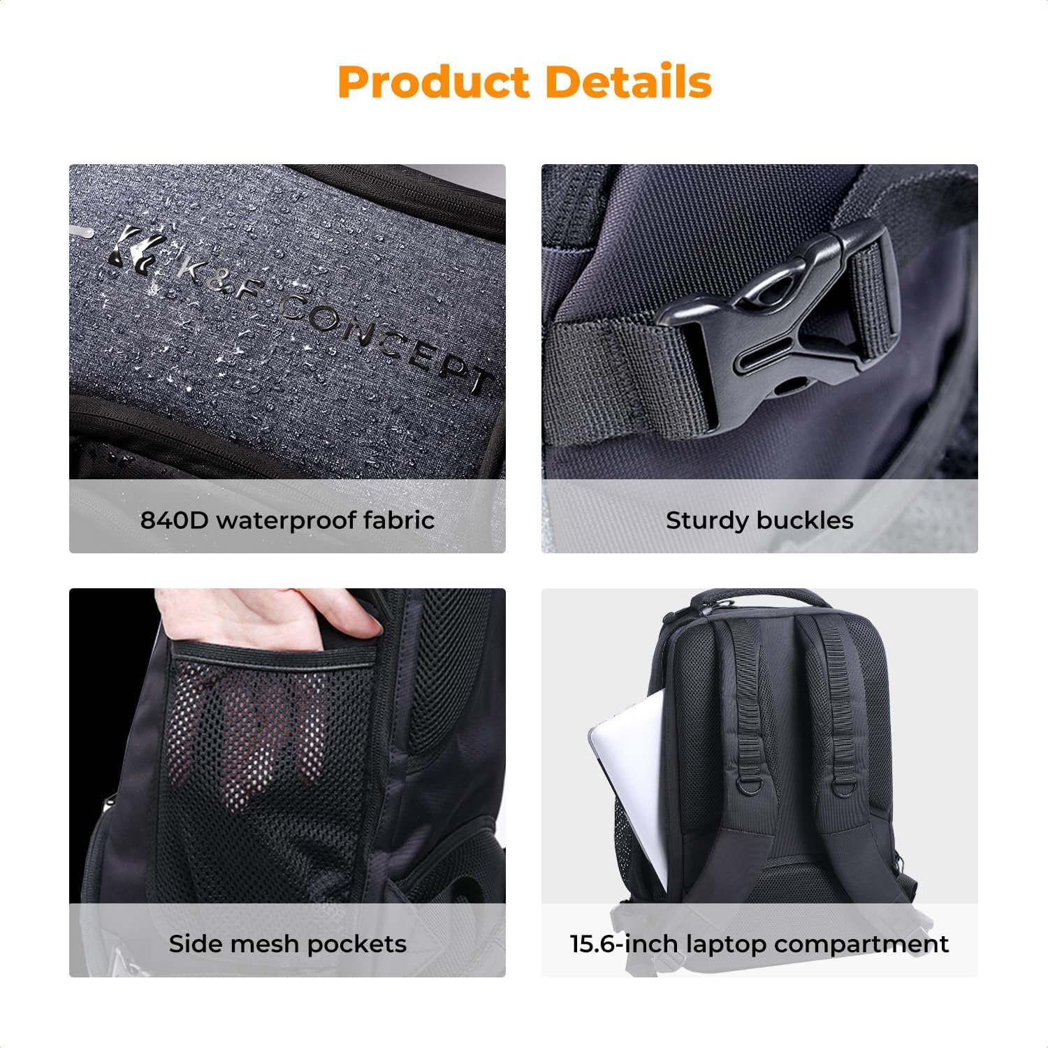 K&F CONCEPT Camera Backpack,25L Large Capacity Camera Bag for Photographers with Raincover and 15.6 Inch Laptop Compartment Compatible for Canon/Nikon/Sony/DJI Mavic Drone - Image 6