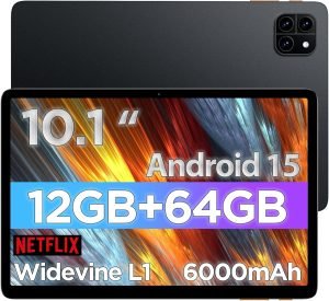 Android Tablet, 10.1 inch Android 15 Tablet with Octa-core Processor RAM 12GB ROM 64GB(Up to 2 TB), 800×1280 Resolution, WiFi 6 & Bluetooth, Dual Speakers, 5MP+8MP, 6000mAh, Tablets 2025