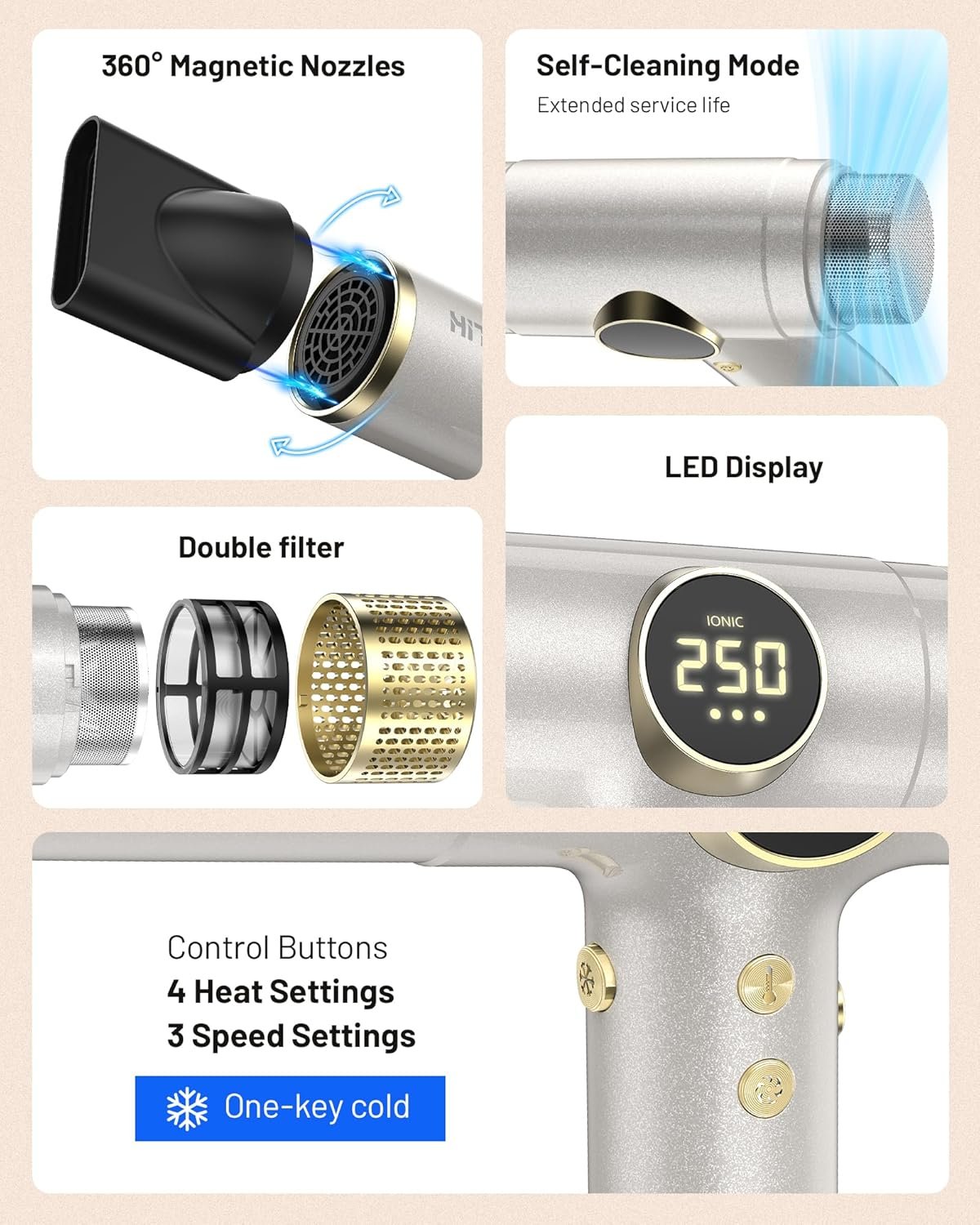 Dual Voltage Travel Hair Dryer with Diffuser - 2000W High-Speed Ionic Diffuser Hair Dryers for Women, Fast Drying, Low Noise, Lightweight, No Heat Damage, European Travel 110V-120V/220V-240V - Image 8