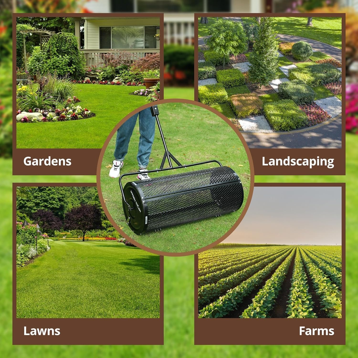 Compost Spreader 44 Inch Towable Peat Moss Spreader with Installation Accessories, Metal Mesh Roller Lawn Spreader for Top Soil, Manure, Mulch, Top Dressing - Garden spreaders for lawns - Image 6
